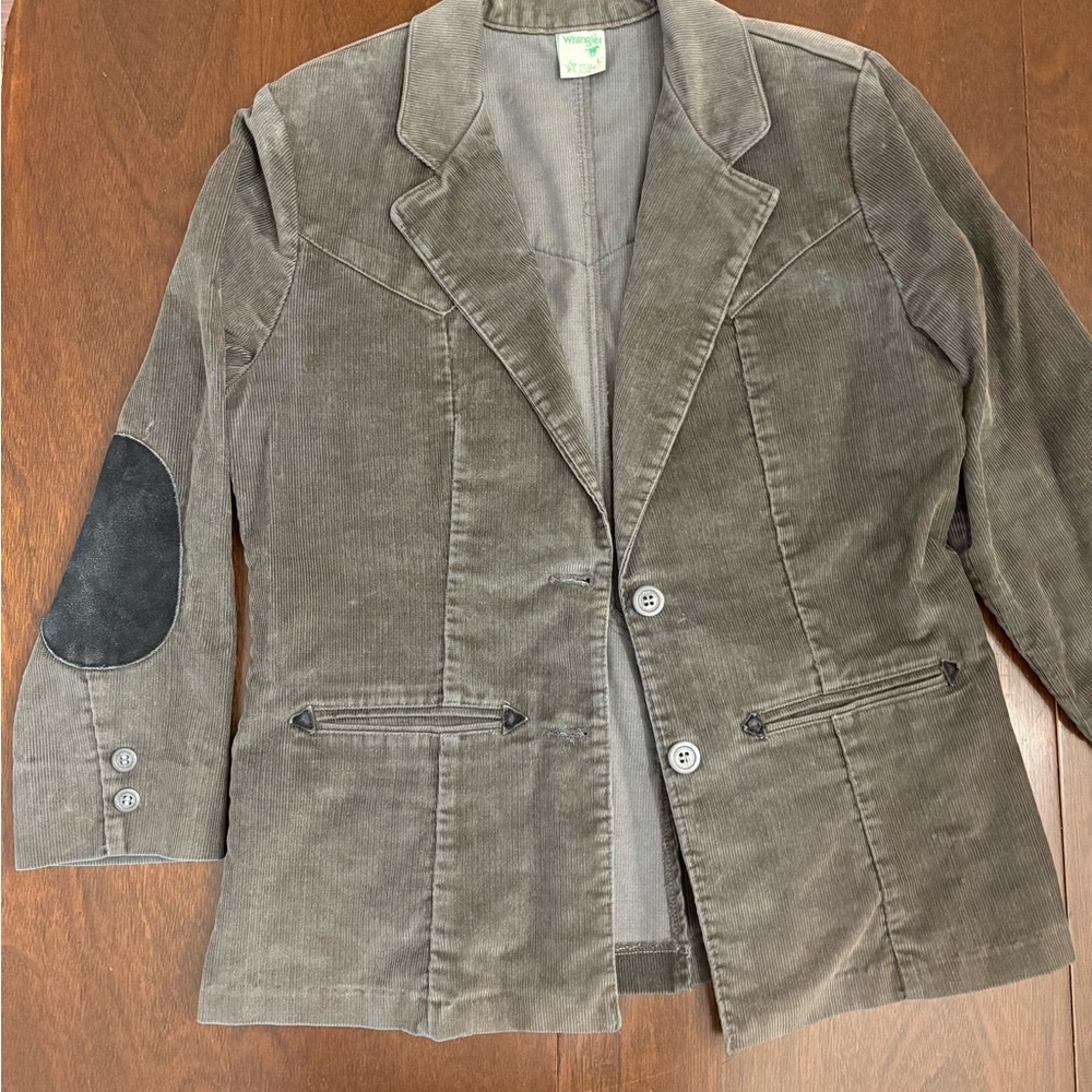 Vintage Wrangler Women's Green Corduroy Blazer with Black Elbow Patches